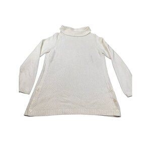 Talbots Sweater Women Medium White Knit Turtleneck Button Side Long Sleeve CN904